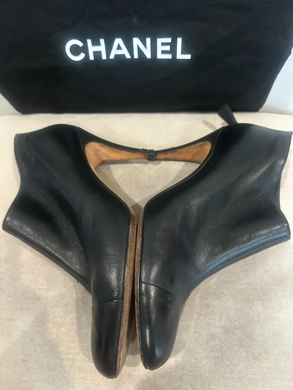 CHANEL Black Leather Ankle Booties
